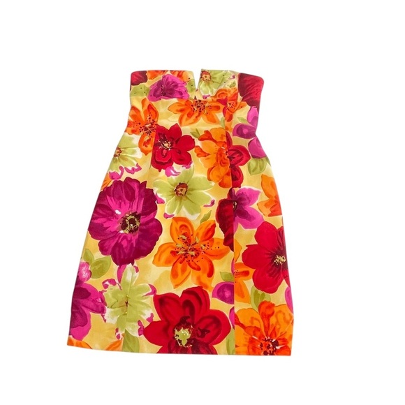 David Meister Floral Strapless Embellished 100% Silk Cocktail Dress Sz 4 - Picture 9 of 15